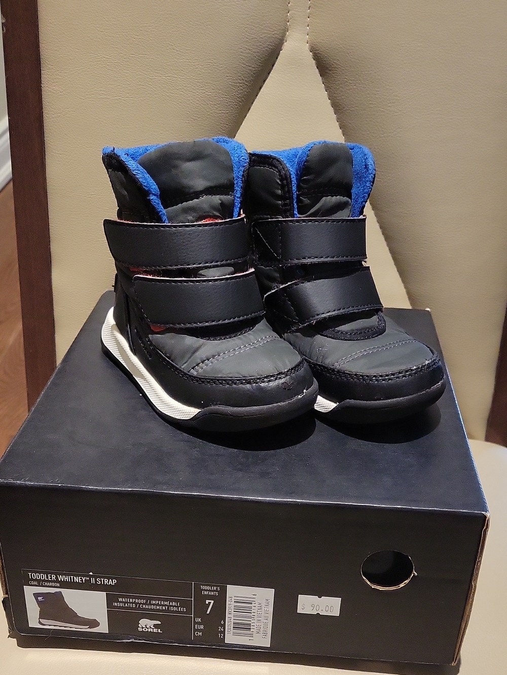 Sorel Toddler Black Boots with Blue Lining